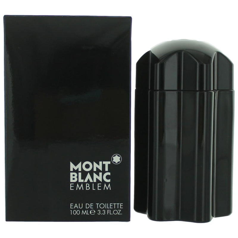Mont Blanc Emblem men's 3.4 oz EDT spray bottle, sleek design, with the Mont Blanc logo visible.