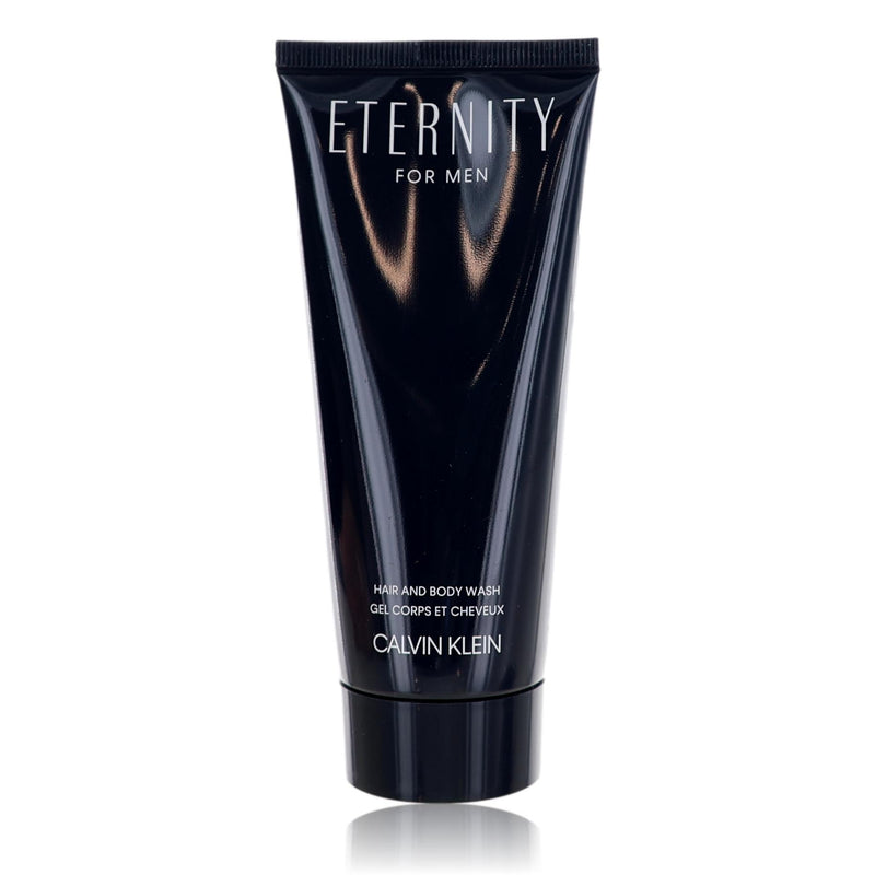 Calvin Klein Eternity 3.3 oz men's hair and body wash with sleek black and white packaging, designed for refreshing cleansing.