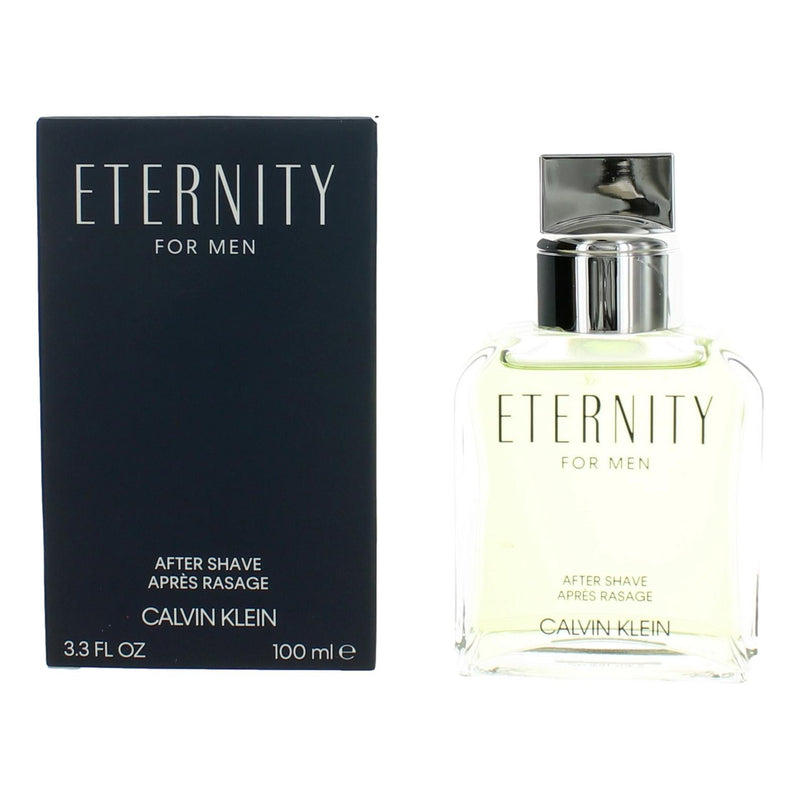 Calvin Klein Eternity 3.4 oz men's after shave splash bottle with the brand logo on the label.
