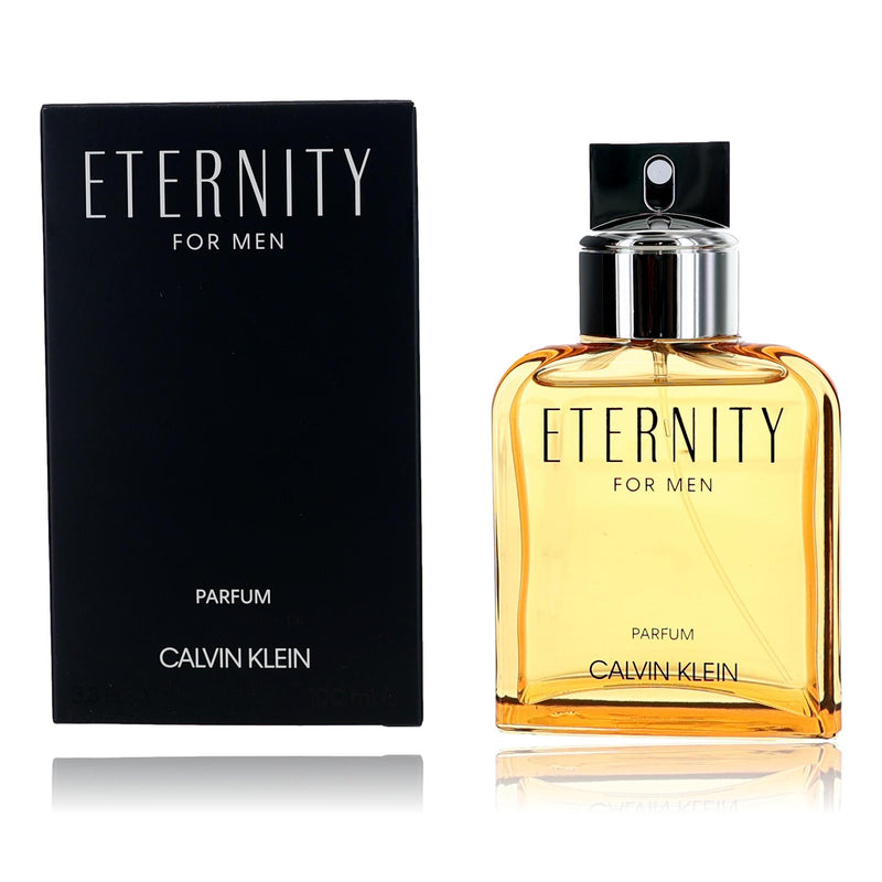 Calvin Klein Eternity men's 3.3 oz parfum spray bottle, sleek design, perfect for everyday wear