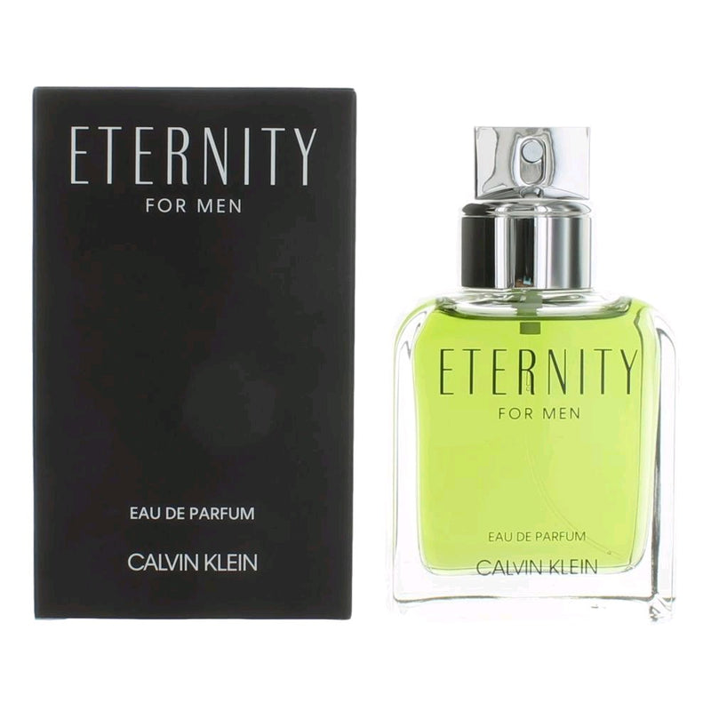 Calvin Klein Eternity men's 3.3 oz Eau de Parfum spray bottle, sleek design, ready for use.