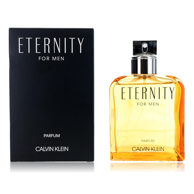 Calvin Klein Eternity 6.7 oz men's parfum spray bottle, elegant packaging for a luxurious fragrance display