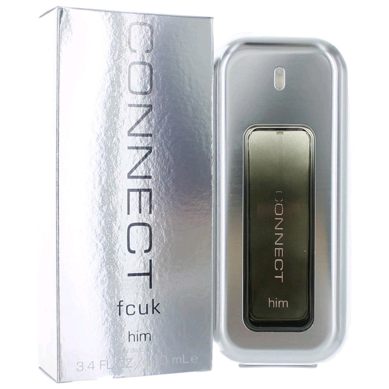 French Connection FCUK Connect men's 3.4 oz EDT spray bottle, sleek packaging and fragrance details visible in the image.