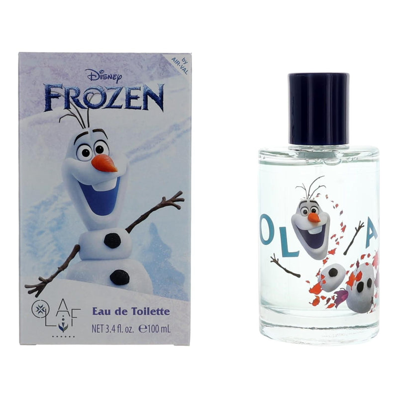 Disney Frozen Olaf 3.4 oz EDT spray for kids, featuring Olaf character from the Disney Frozen movie, in a colorful bottle.