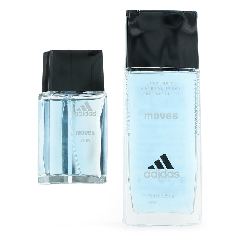 Adidas Moves men's 2-piece gift set including athletic shirt and shorts, displayed on a plain background.