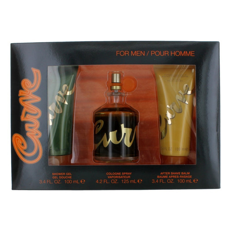 Curve by Liz Claiborne men's 3-piece gift set with 4.2 oz physical bottles, including fragrance and grooming products.