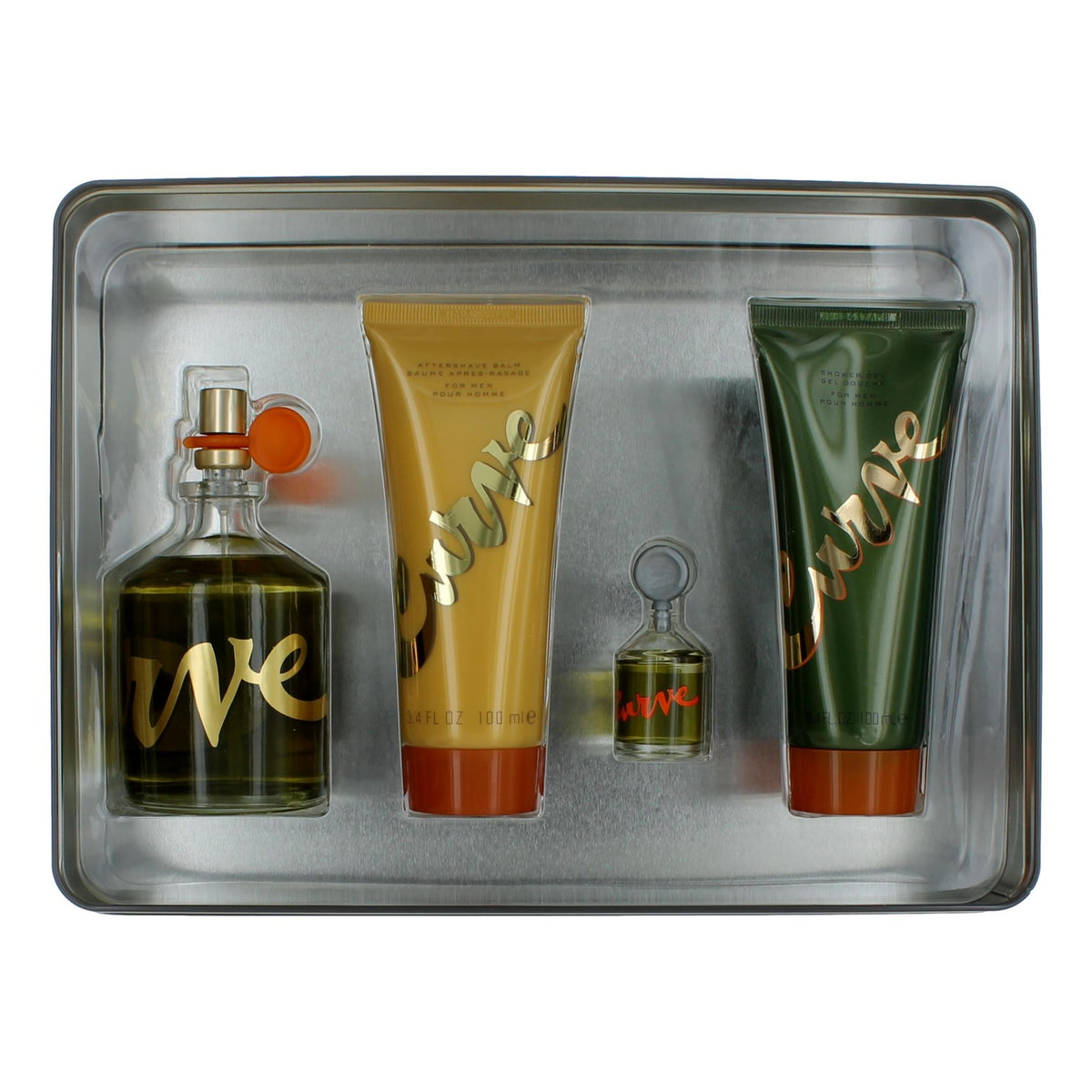 Curve Liz Claiborne 4 Piece Gift Set men with 4.2oz In A Tin Box - Pertinacia Perfume