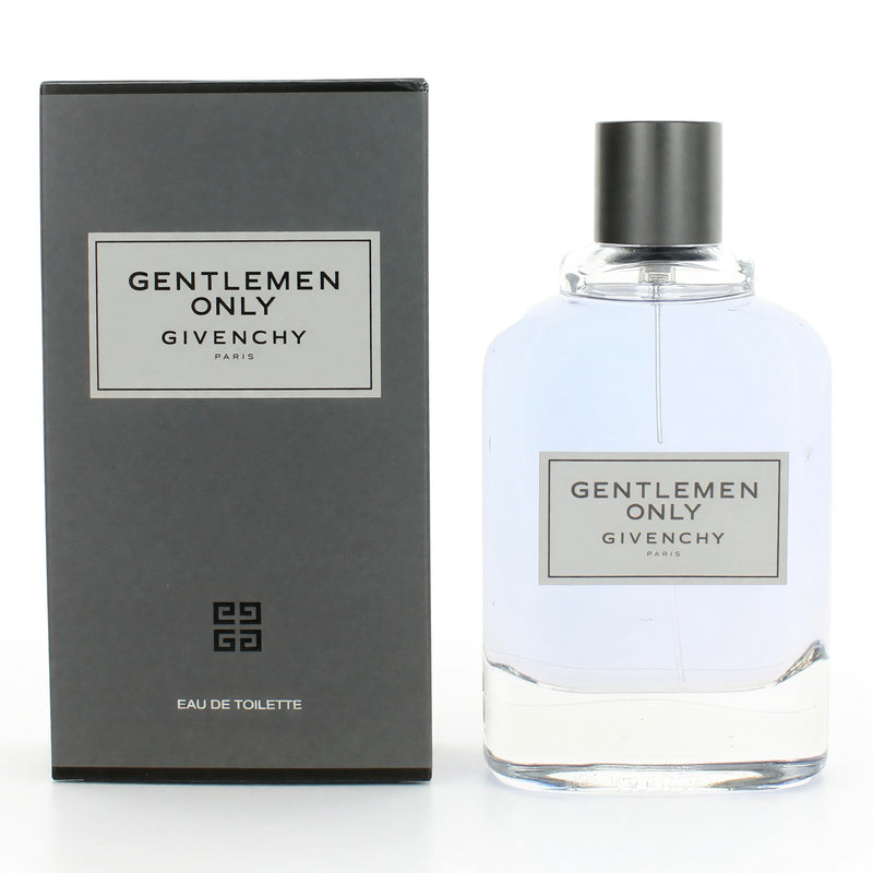 Givenchy Gentlemen Only 3.3 oz men's EDT spray bottle, sleek packaging, and elegant design.