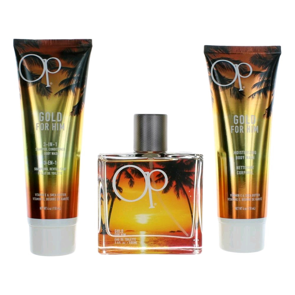 OP Gold Ocean Pacific 3 Piece Gift Set Men - Pertinacia Perfume