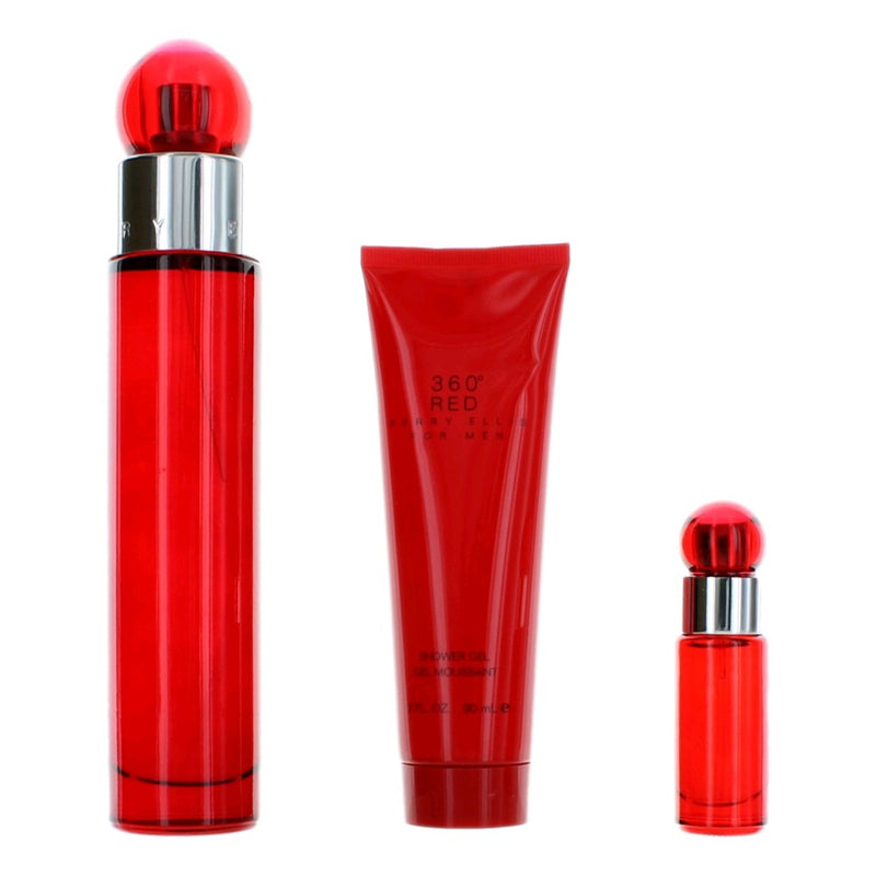 Perry Ellis 360 Red men's 3-piece gift set including fragrance, aftershave, and body lotion with red accents.