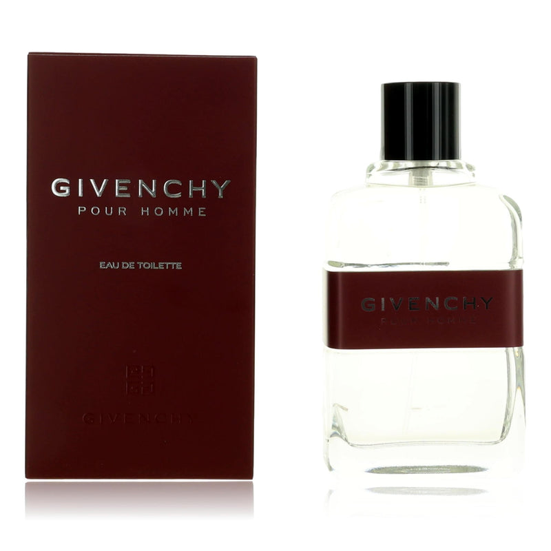 Givenchy Pour Homme 3.4 oz men's EDT spray bottle, sleek design, classic fragrance packaging for men
