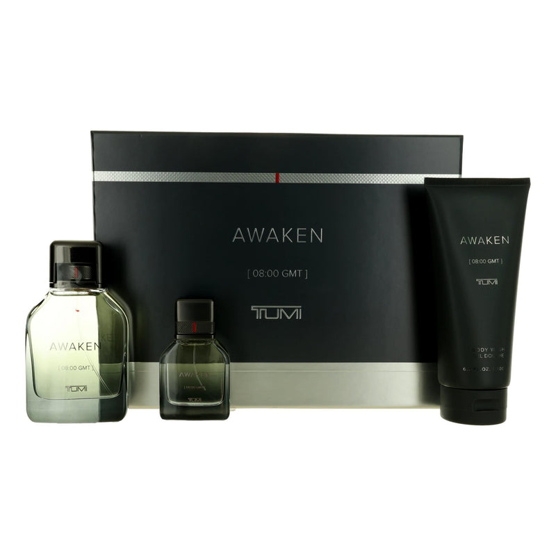 Tumi Awaken 3-piece gift set for men, featuring sleek physical products in a sophisticated package.