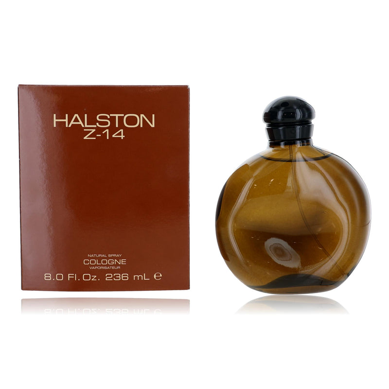 Halston Z-14 men's cologne spray bottle, 8 oz packaging, with sleek design and label featuring Halston branding.