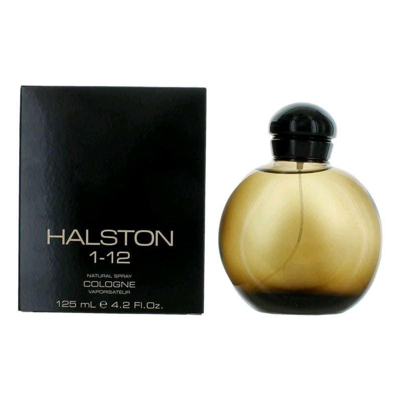 Halston 1-12 men's cologne spray bottle, 4.2 oz, featuring sleek packaging and classic design by Halston.
