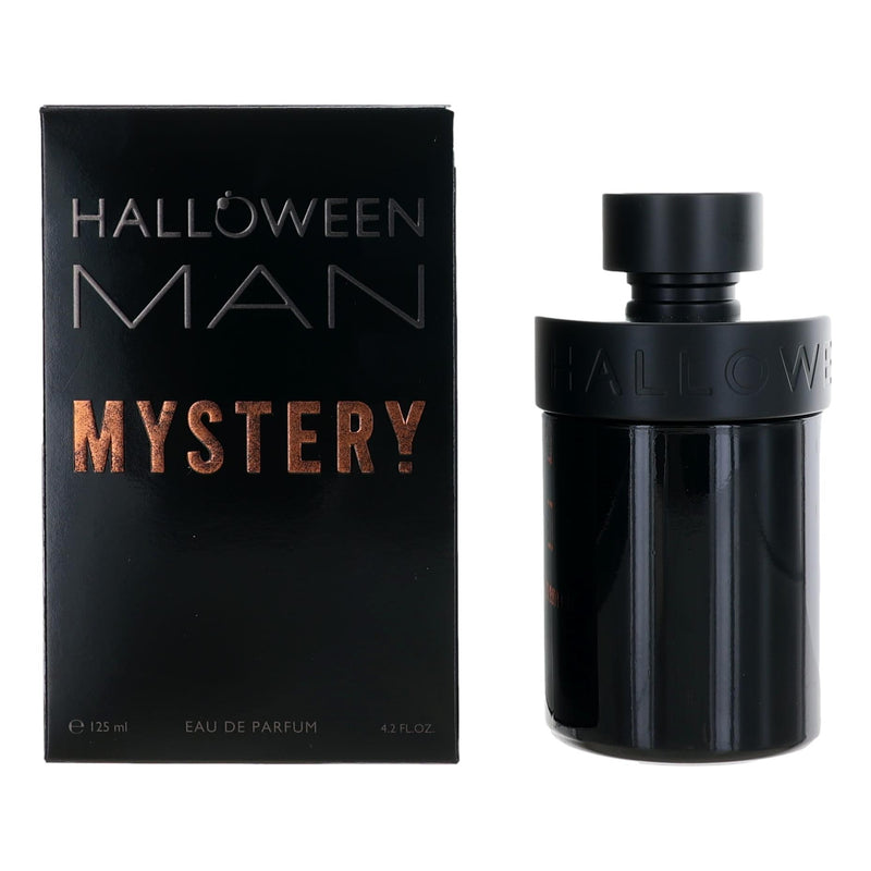 J. Del Pozo Halloween Man Mystery 4.2 oz men's EDP spray, featuring dark, mysterious packaging with the fragrance bottle visible.
