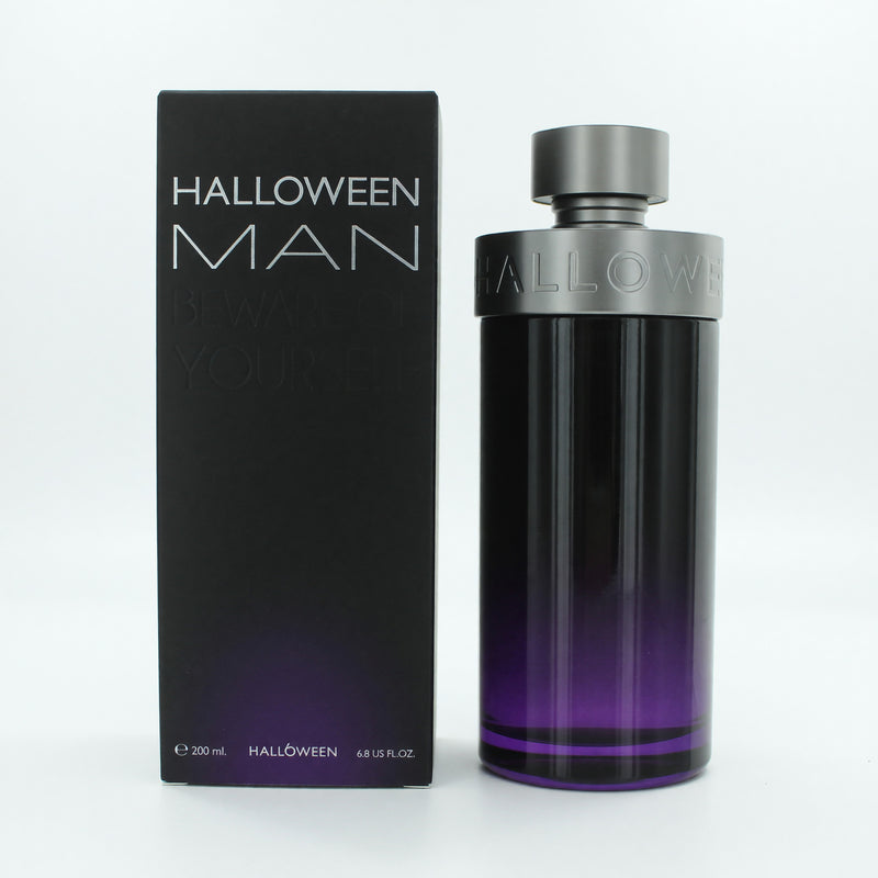 J. Del Pozo Halloween Man 6.8 oz EDT spray for men, featuring the bottle with dark and orange Halloween-themed design.