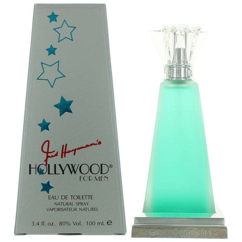 Fred Hayman Hollywood men's EDT spray bottle, 3.4 oz, with sleek design and labeling visible in the image.