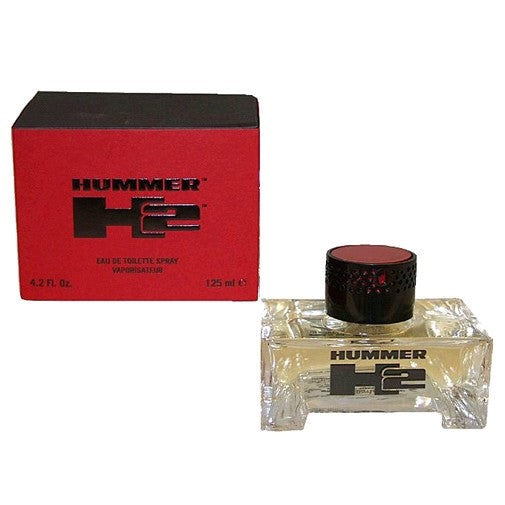 Hummer H2 men's 4.2 oz EDT spray bottle, sleek cylindrical packaging with Hummer branding and product label.