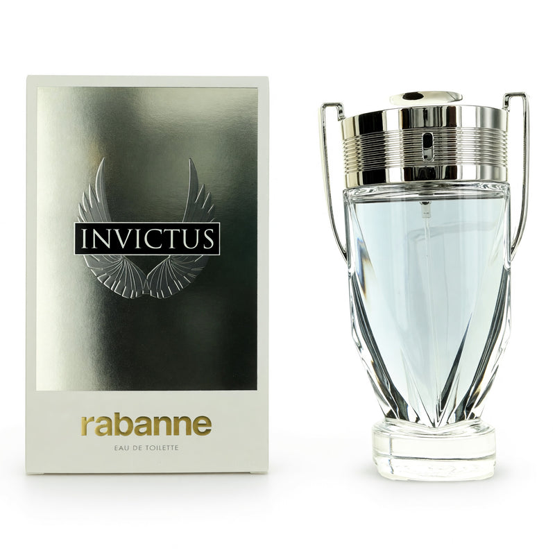Invictus by Paco Rabanne 6.8 oz men's EDT spray bottle, sleek design and branding visible in the image.