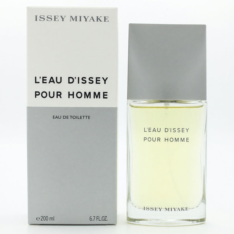 Issey Miyake L'eau D'Issey Pour Homme 6.7 oz EDT spray bottle with sleek design and clear label.