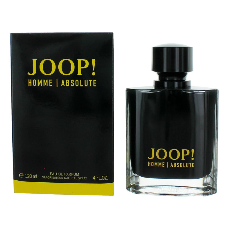 Joop Absolute men's 2.5 oz Eau de Parfum spray bottle with sleek packaging and black cap, showcasing the Joop fragrance.