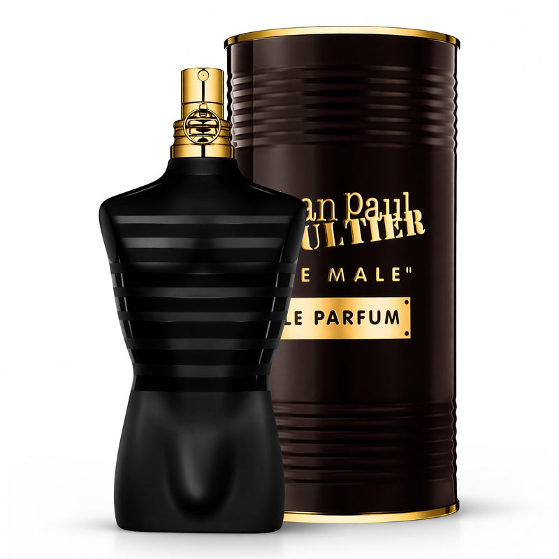 Jean Paul Gaultier Le Male Le Parfum EDP Intense for men, 6.8oz bottle with sleek design and masculine fragrance.