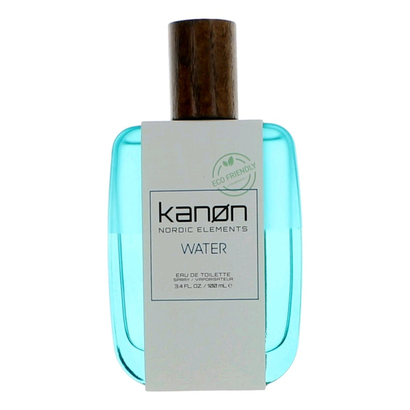 Kanon Nordic Elements Water 3.4 oz men's EDT spray bottle, featuring a sleek design and natural fragrance.