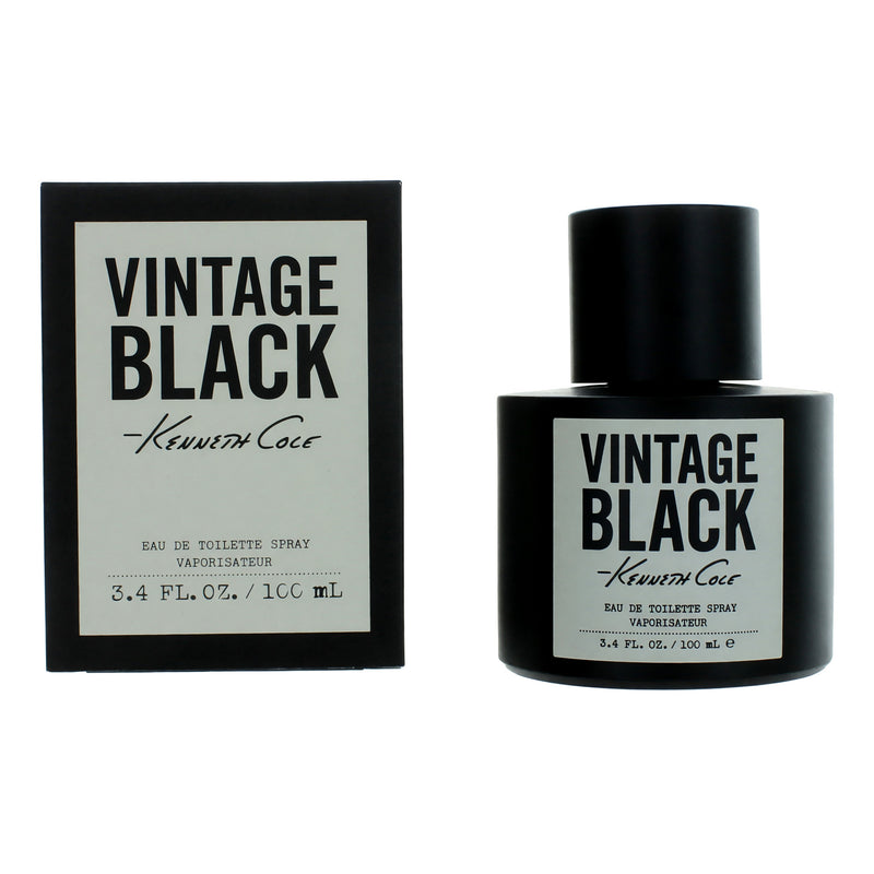 Vintage Black men's eau de toilette spray by Kenneth Cole, 3.4 oz bottle with sleek black design.