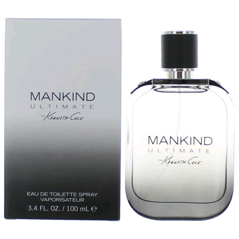 Kenneth Cole Mankind Ultimate 3.4 oz men's EDT spray bottle with sleek packaging and clear label.