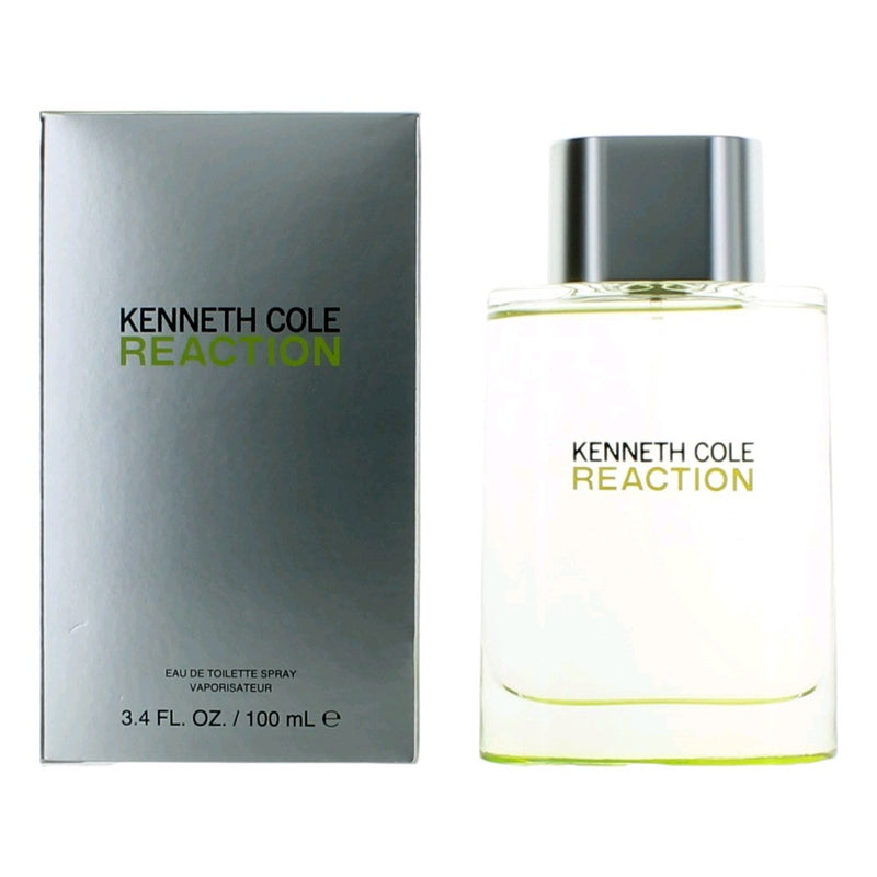 Kenneth Cole Reaction men's 3.4 oz EDT spray bottle, sleek design, ready for use