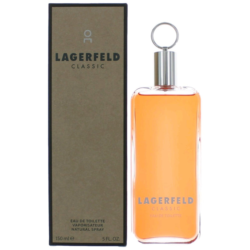 Karl Lagerfeld Lagerfeld Classic 5 oz men's EDT spray bottle with sleek design and silver cap.