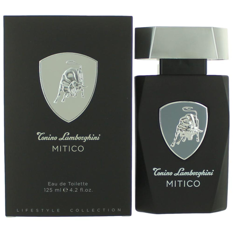 Tonino Lamborghini Mitico men's 4.2 oz EDT spray bottle with sleek packaging and masculine branding.