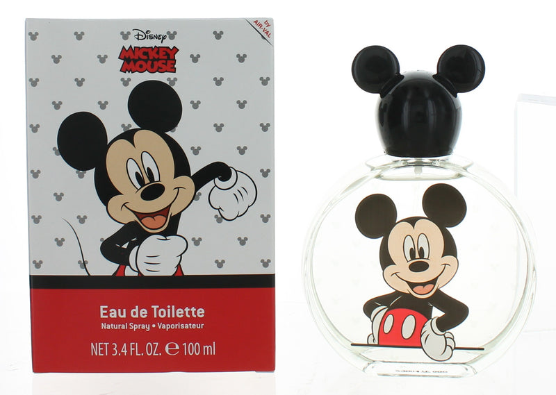 Disney Mickey Mouse 3.4oz EDT spray for kids, featuring Mickey Mouse design, with colorful packaging and playful theme.