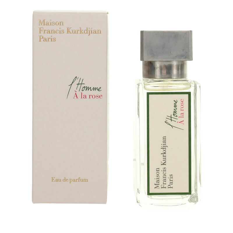Maison Francis Kurkdjian L'Homme A La Rose 1.2oz men’s EDP spray bottle, sleek design and elegant fragrance presentation.