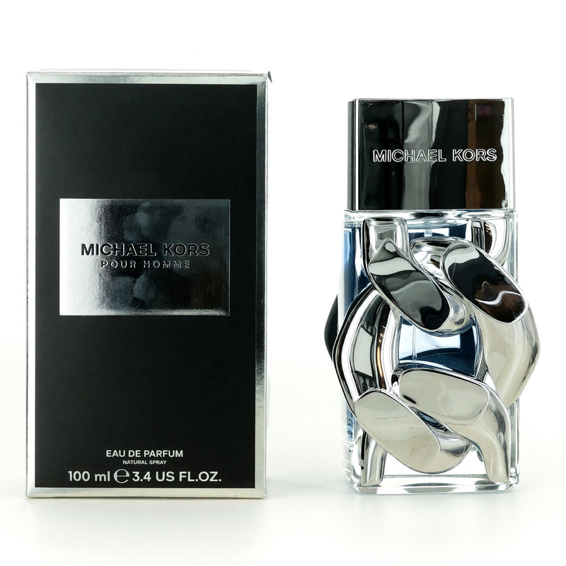 Michael Kors Pour Homme 3.4 oz Eau de Parfum spray for men, featuring sleek bottle design and classic branding.