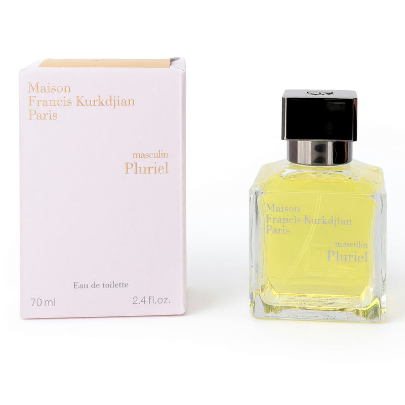 Maison Francis Kurkdjian Masculin Pluriel 2.4oz men's EDT spray bottle with sleek packaging and elegant design.