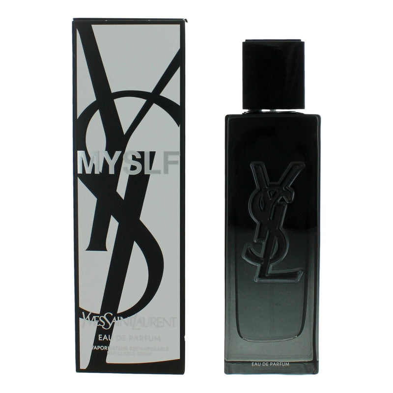 Yves Saint Laurent MYSLF 3.4 oz men's Eau de Parfum spray, sleek fragrance bottle with minimalist design