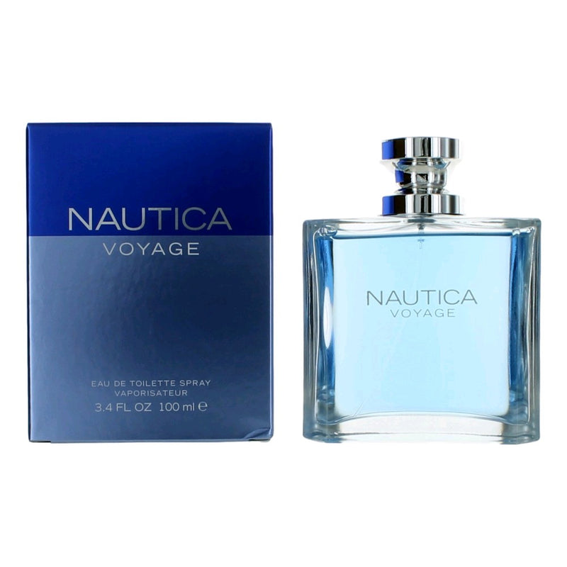 Nautica Voyage men's 3.3 oz EDT spray bottle with Nautica branding and sleek design for casual wear.