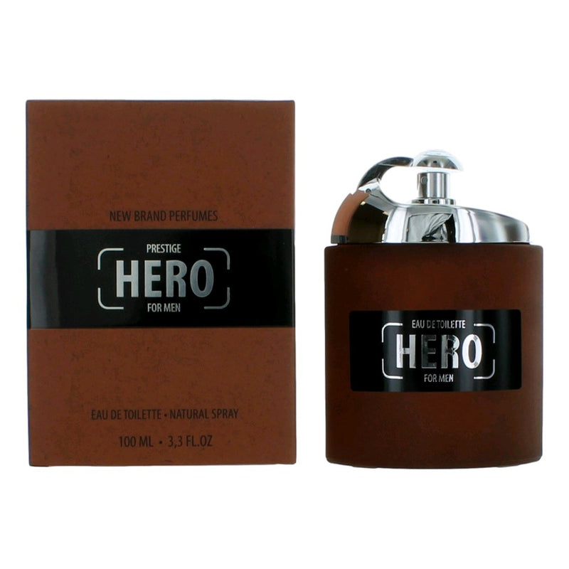 Prestige Hero men's 3.3 oz EDT spray by New Brand, sleek bottle with modern design, suitable for everyday wear