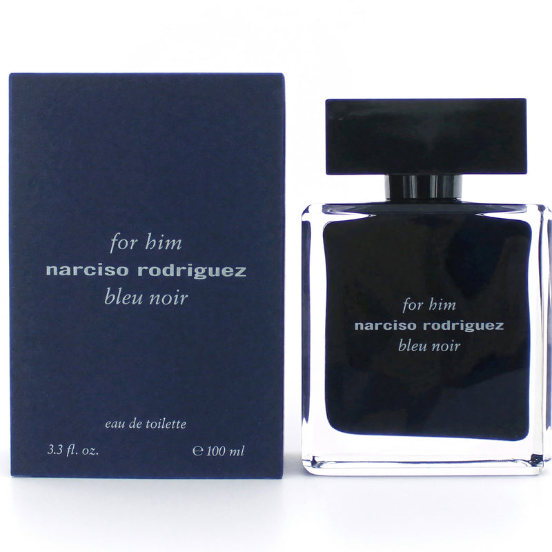 Narciso Rodriguez Bleu Noir 3.3oz men's EDT spray bottle with sleek black design and minimalist label.