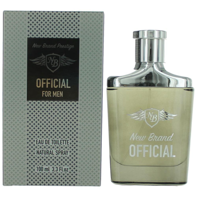 Official New Brand men's 3.3 oz EDT spray with sleek bottle design, showcasing the fragrance for confident, modern style.
