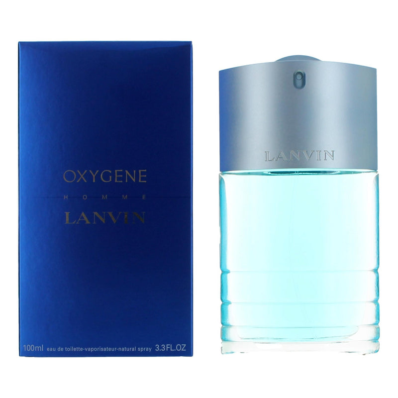 Lanvin Oxygene Homme 3.4 oz EDT spray for men, sleek bottle with silver accents and modern design, suitable for everyday wear