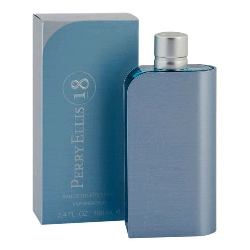 Perry Ellis 18 for Men 3.4 oz EDT spray bottle, sleek design, with the Perry Ellis branding visible on the packaging.