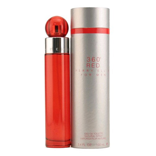 Perry Ellis 360 Red men's 3.4 oz EDT spray bottle with red and silver packaging, displaying the Perry Ellis branding.