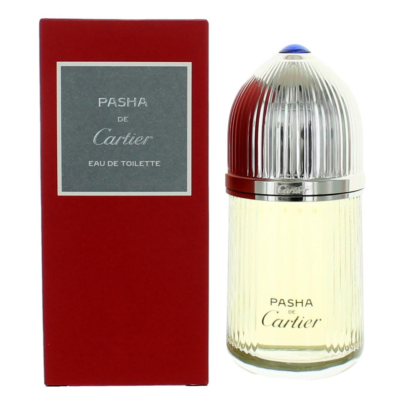 Cartier Pasha De Cartier men's 3.3 oz EDT spray bottle with sleek design, featuring the iconic packaging and branding.