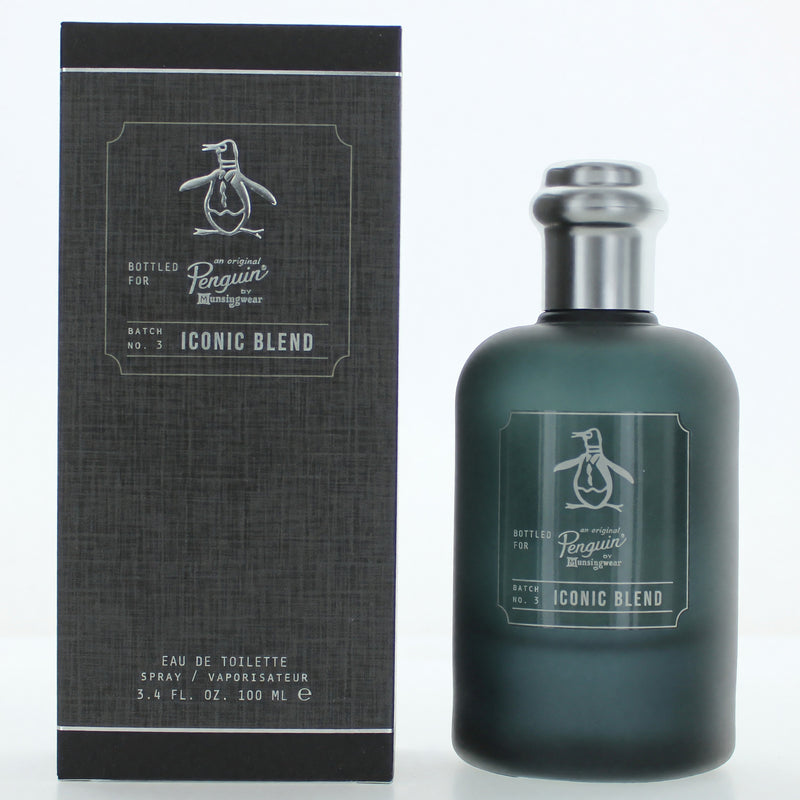 Original Penguin Iconic Blend Munsingwear 3.4 oz men’s EDT spray bottle with sleek packaging and branding on the label.