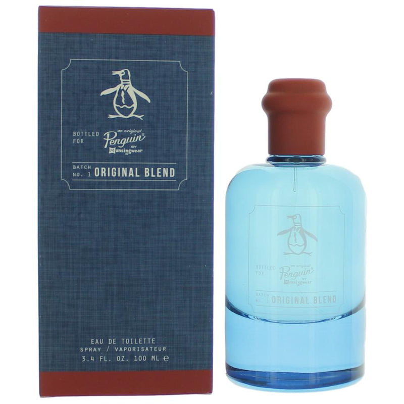 Original Penguin Original Blend men's 3.4oz EDT spray bottle by Munsingwear, featuring a sleek design and brand logo.