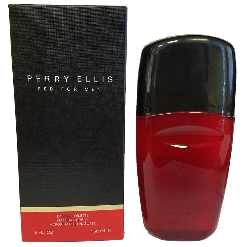 Perry Ellis Red 5 oz men's EDT spray bottle with red and black packaging, showcasing the Perry Ellis fragrance for men.
