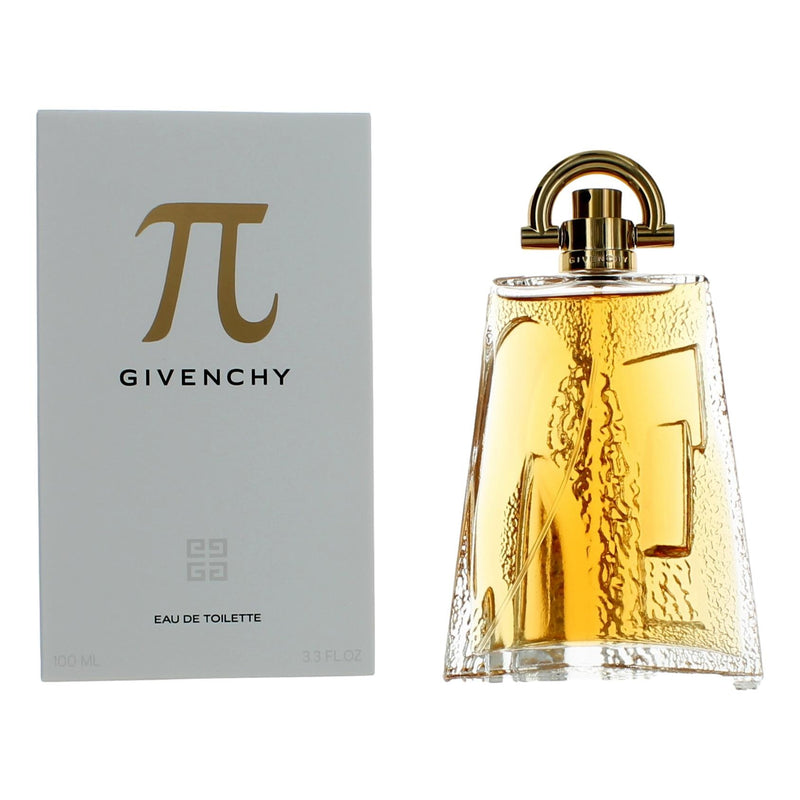 Givenchy Pi men's 3.3 oz EDT spray bottle, sleek design, with the fragrance visible in the image.