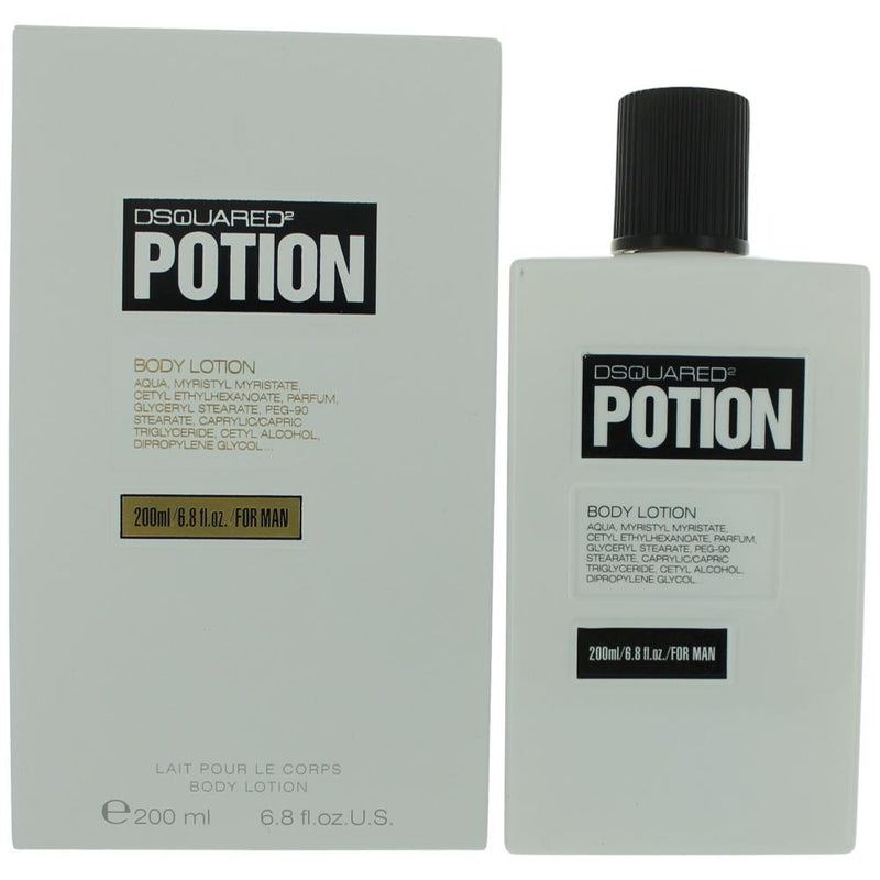Dsquared2 Potion 6.8 oz men's body lotion bottle, physical product with sleek design and branding details.